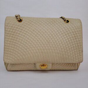 Bally Quilted Shoulder Bag Vintage Cream Leather with Double Chain Strap Purse